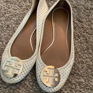 Tory Burch Medallion Cream Eyelet Flats